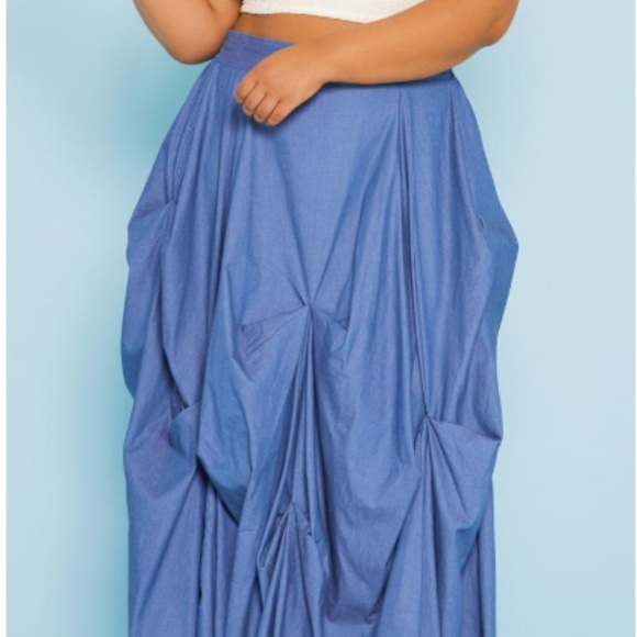 Plus Size Denim Flowing Maxi Skirt - Picture 1 of 5